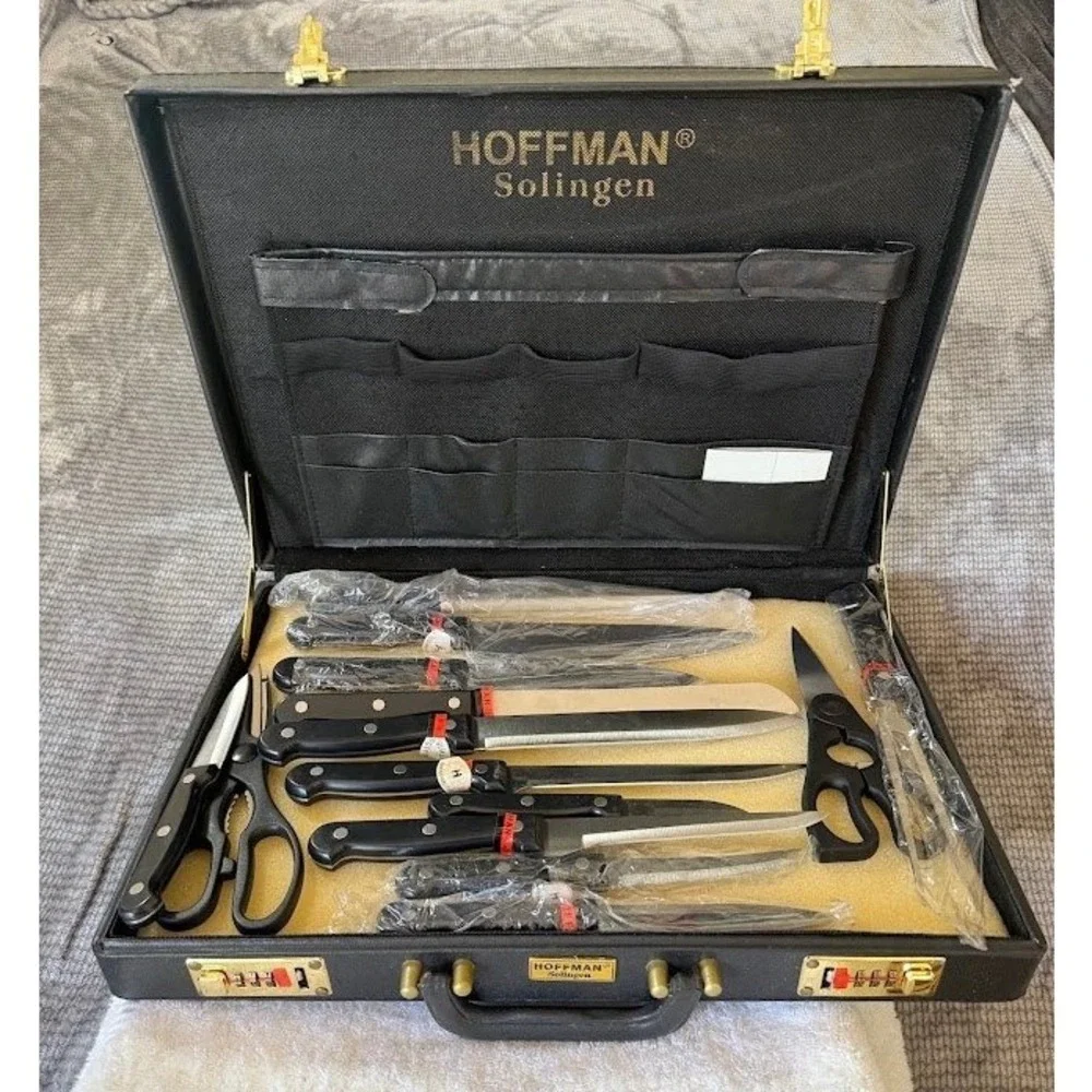 Hoffman Solingen Professional Knife Set in Locking Briefcase Case 14 Piece Black